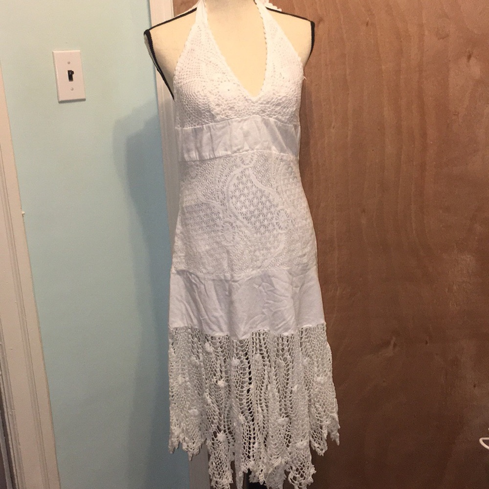 Backless white crochet dress size 8
